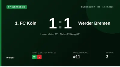 Niclas Füllkrug erzielte den Ausgleich für Werder Bremen beim 1:1-Remis gegen den 1